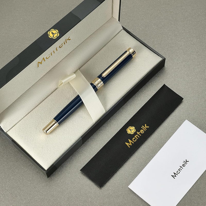 MCNTEIK Blue Lacquer Rollerball Pen - Stunning Luxury Pen, 24K Gold Plating, Schmidt Refill, Precision Flow Ink, Fancy Roller Ball Gift Set for Men & Women, Professional, Executive Office, Nice Pens - Image 2